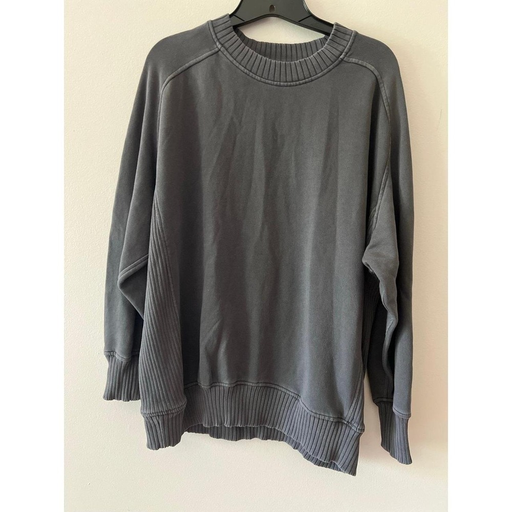 Aerie Down To Earth Crew Sweatshirt Dark Gray XS